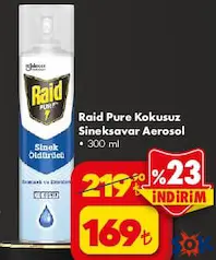 RAİD PURE KOKUSUZ SİNEKSAVAR AEROSOL 300 ML fiyat ve kampanya bilgisi